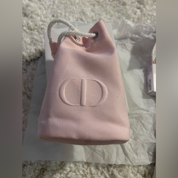 NIB Dior Makeup Pouch Pink Canvas Drawstring bag 17×11×6cm w/freebies - Picture 9 of 16